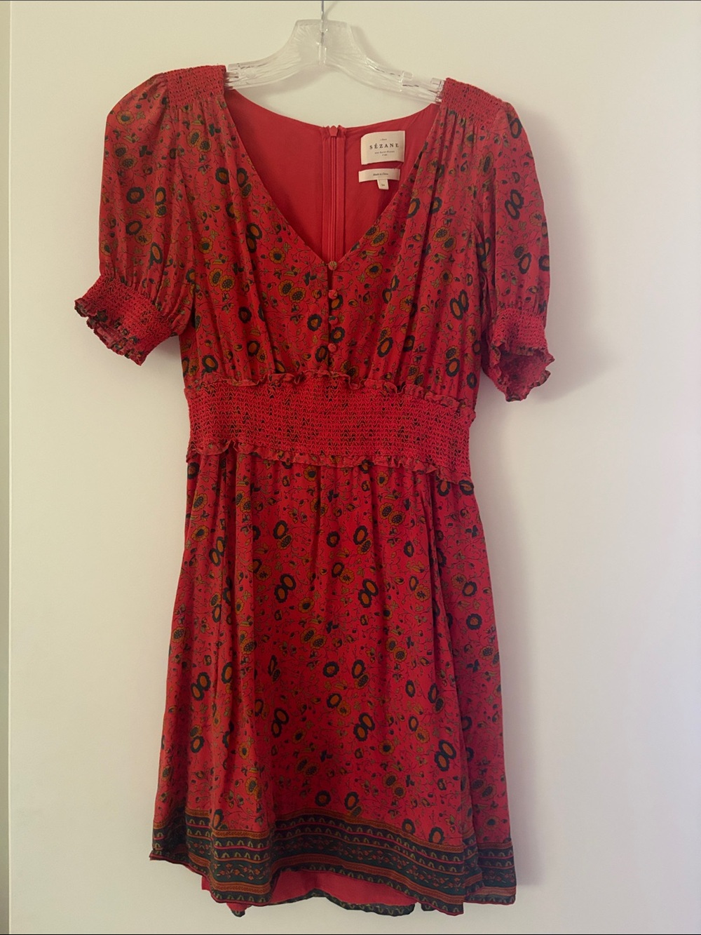 Sezane Sixtine Dress Print Fleur De La Havane Fond Tomette - Size 34